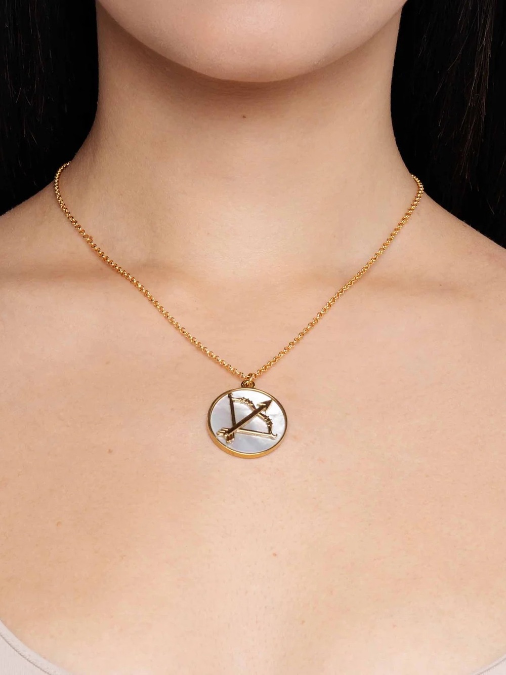 24k Gold Plated Mother of Pearl Zodiac Pendant Necklace NWOT